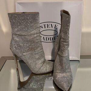 Steve Madden Silver Crystal Stiletto Ankle Boots